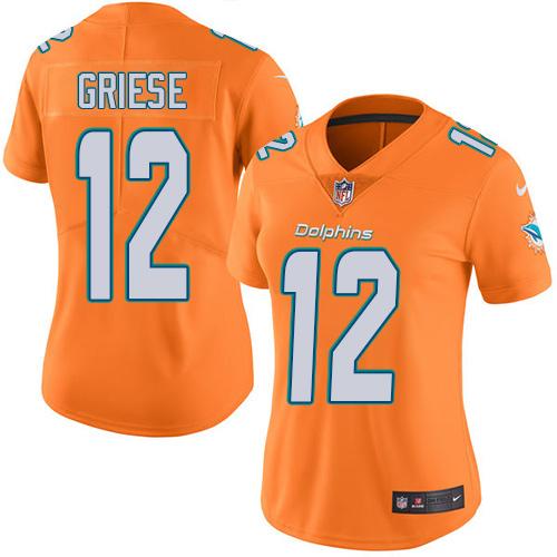 Nike Dolphins #12 Bob Griese Orange Women's Stitched NFL Limited Rush Jersey - Click Image to Close